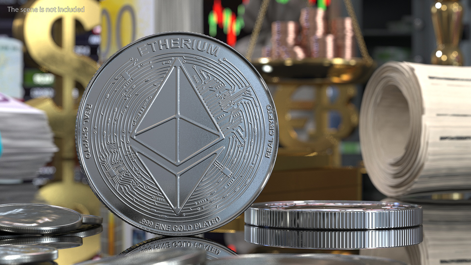 Ethereum ETH Silver Coin 3D model