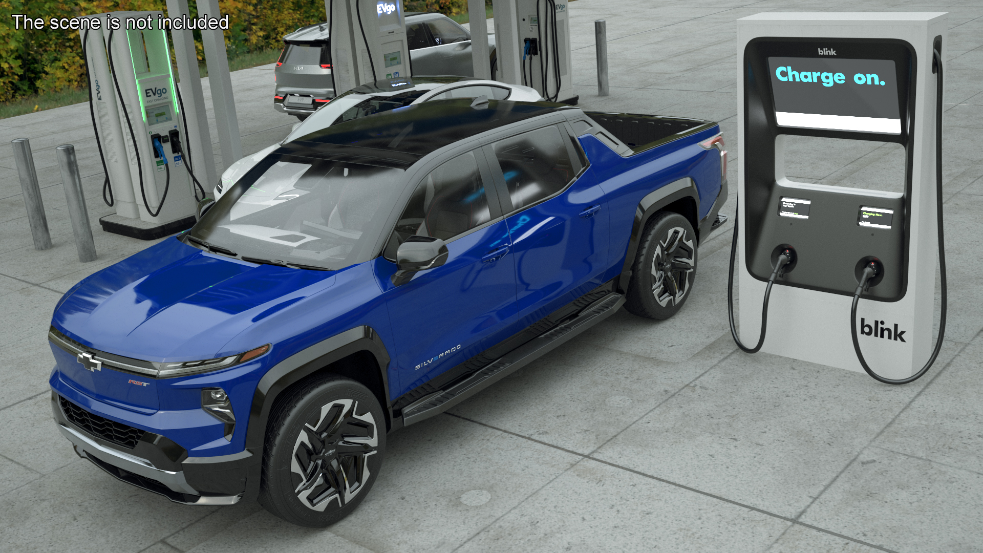 3D model Chevrolet Silverado EV Blue with Blink Car Fast Charger