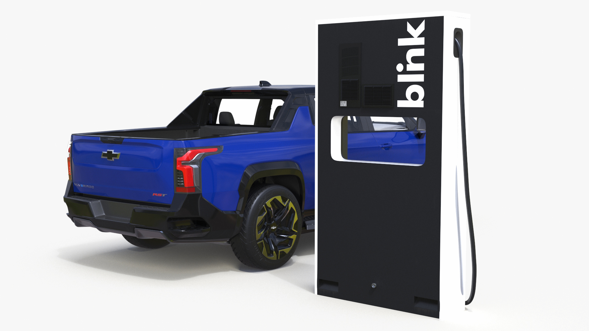 3D model Chevrolet Silverado EV Blue with Blink Car Fast Charger