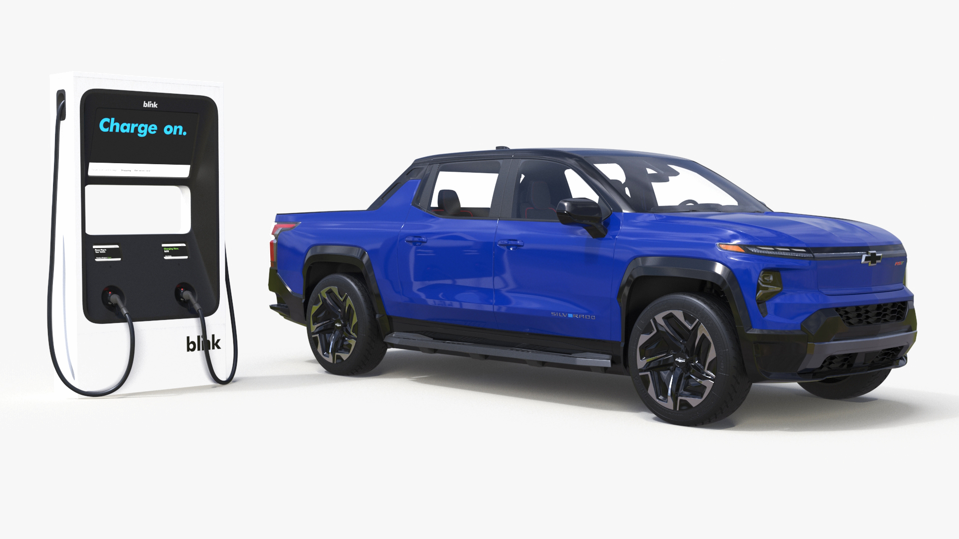 3D model Chevrolet Silverado EV Blue with Blink Car Fast Charger