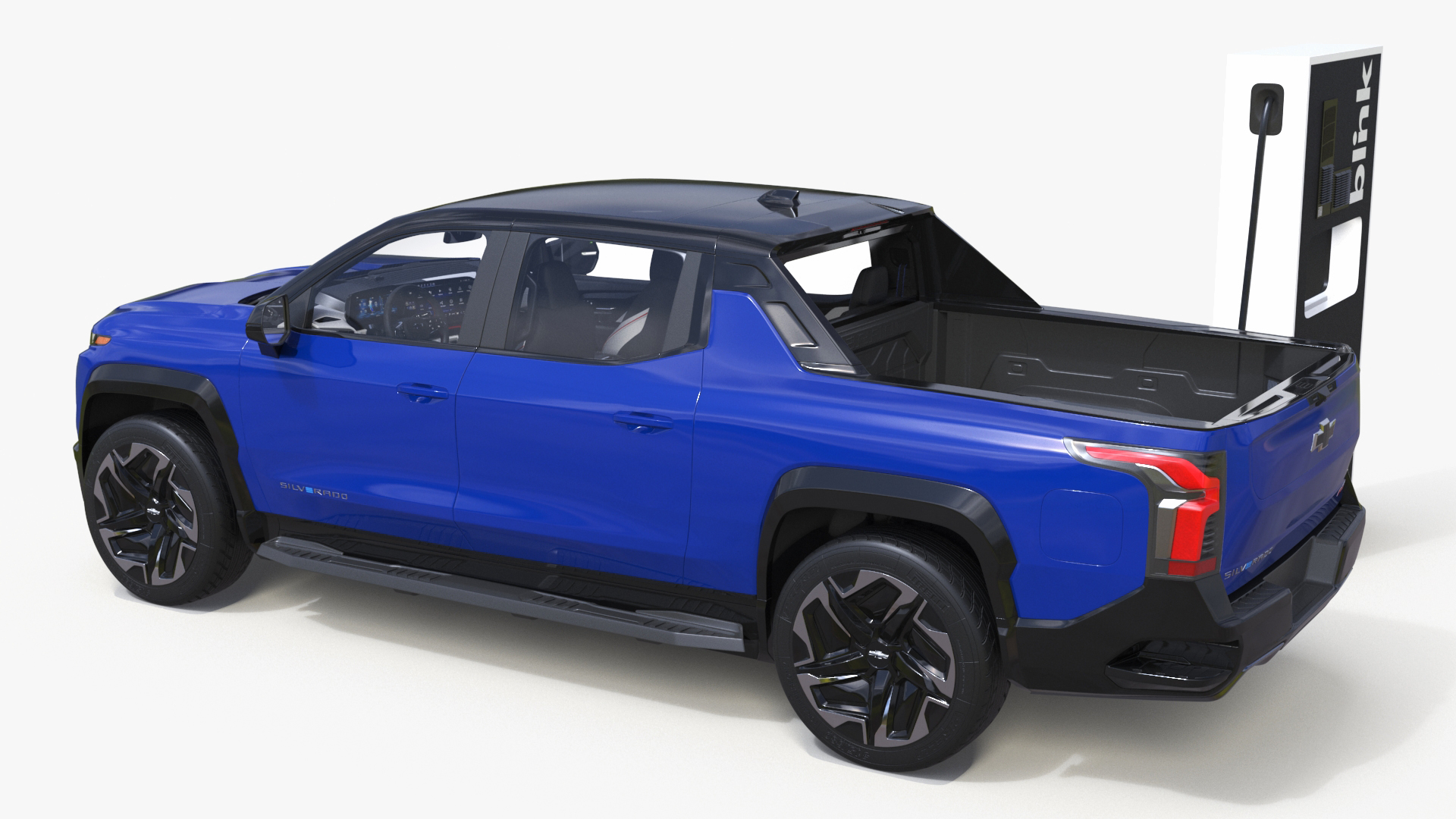 3D model Chevrolet Silverado EV Blue with Blink Car Fast Charger