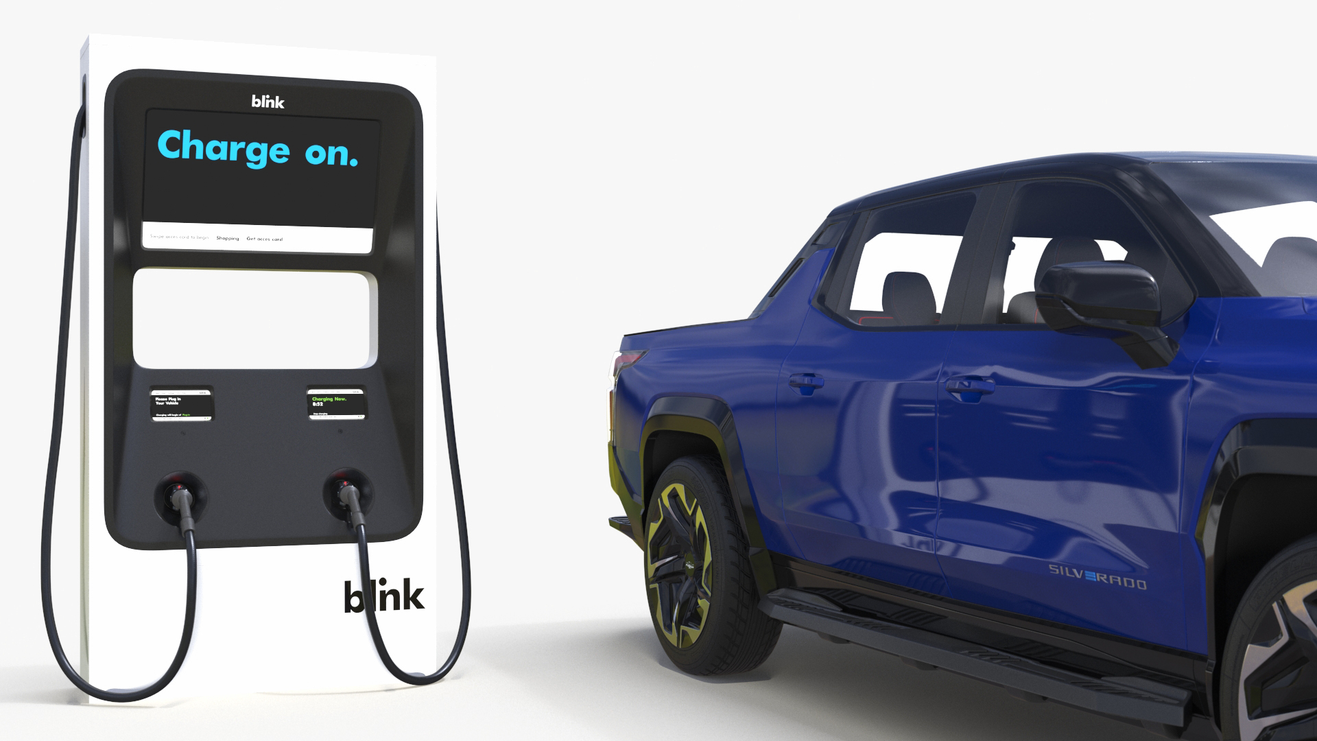 3D model Chevrolet Silverado EV Blue with Blink Car Fast Charger