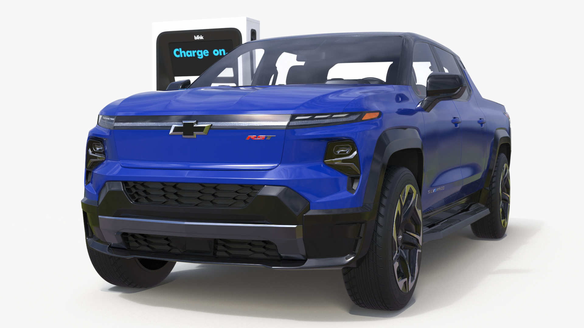 3D model Chevrolet Silverado EV Blue with Blink Car Fast Charger