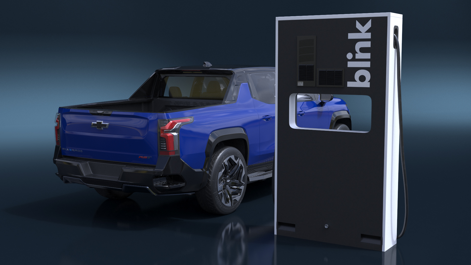 3D model Chevrolet Silverado EV Blue with Blink Car Fast Charger