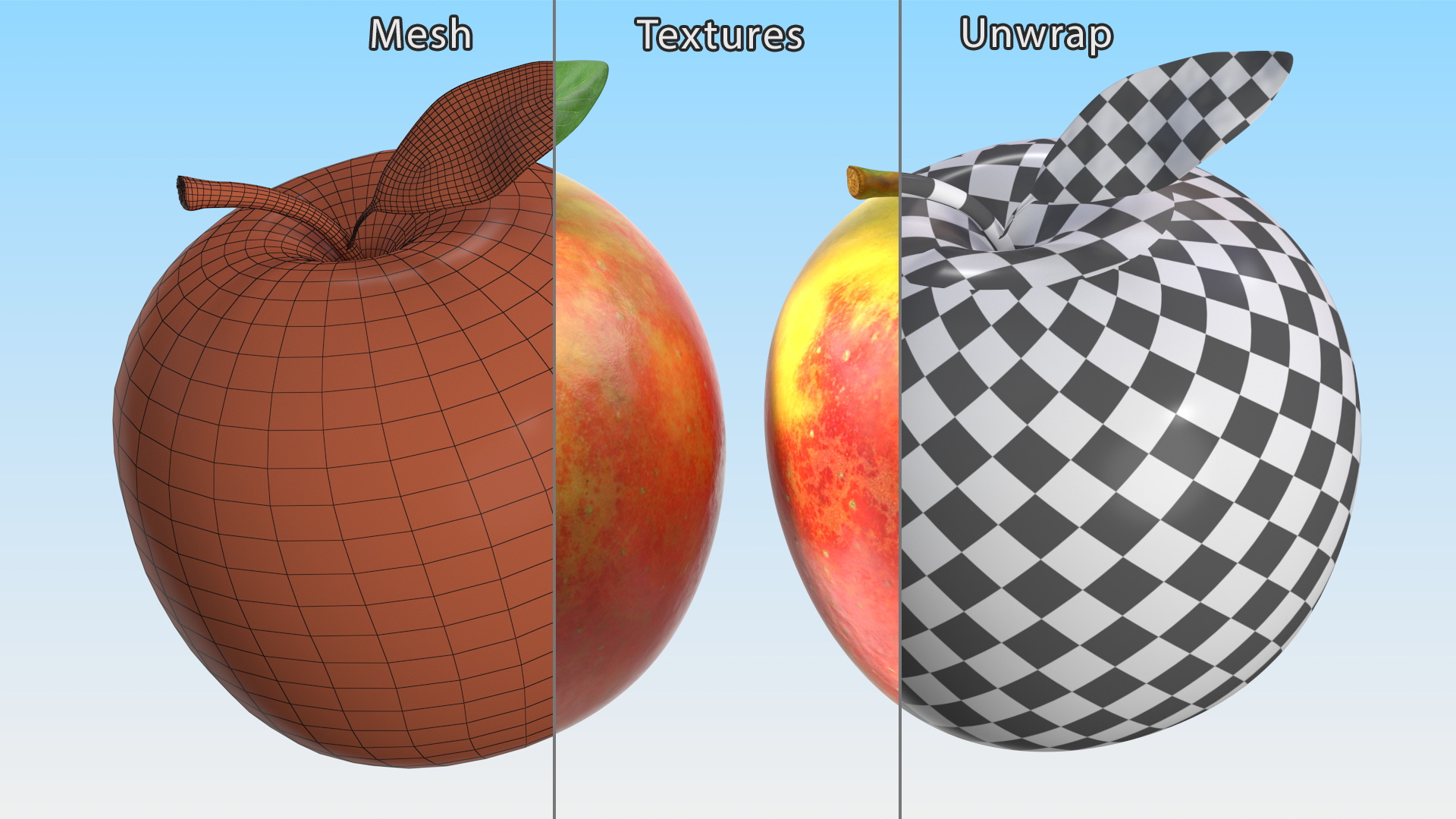 3D model Realistic Apple with Leaf