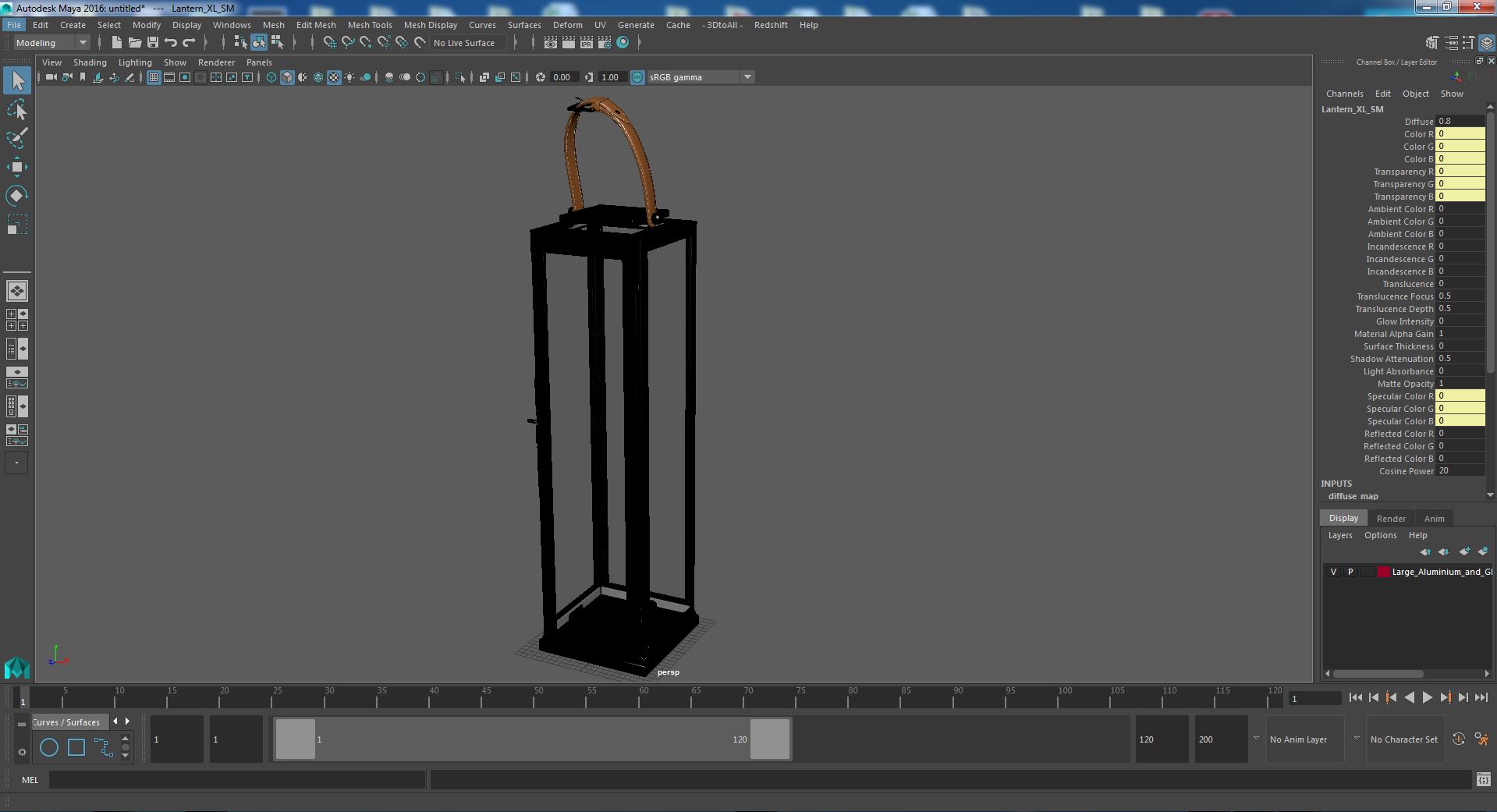 3D model Large Aluminium and Glass Lantern with Handle