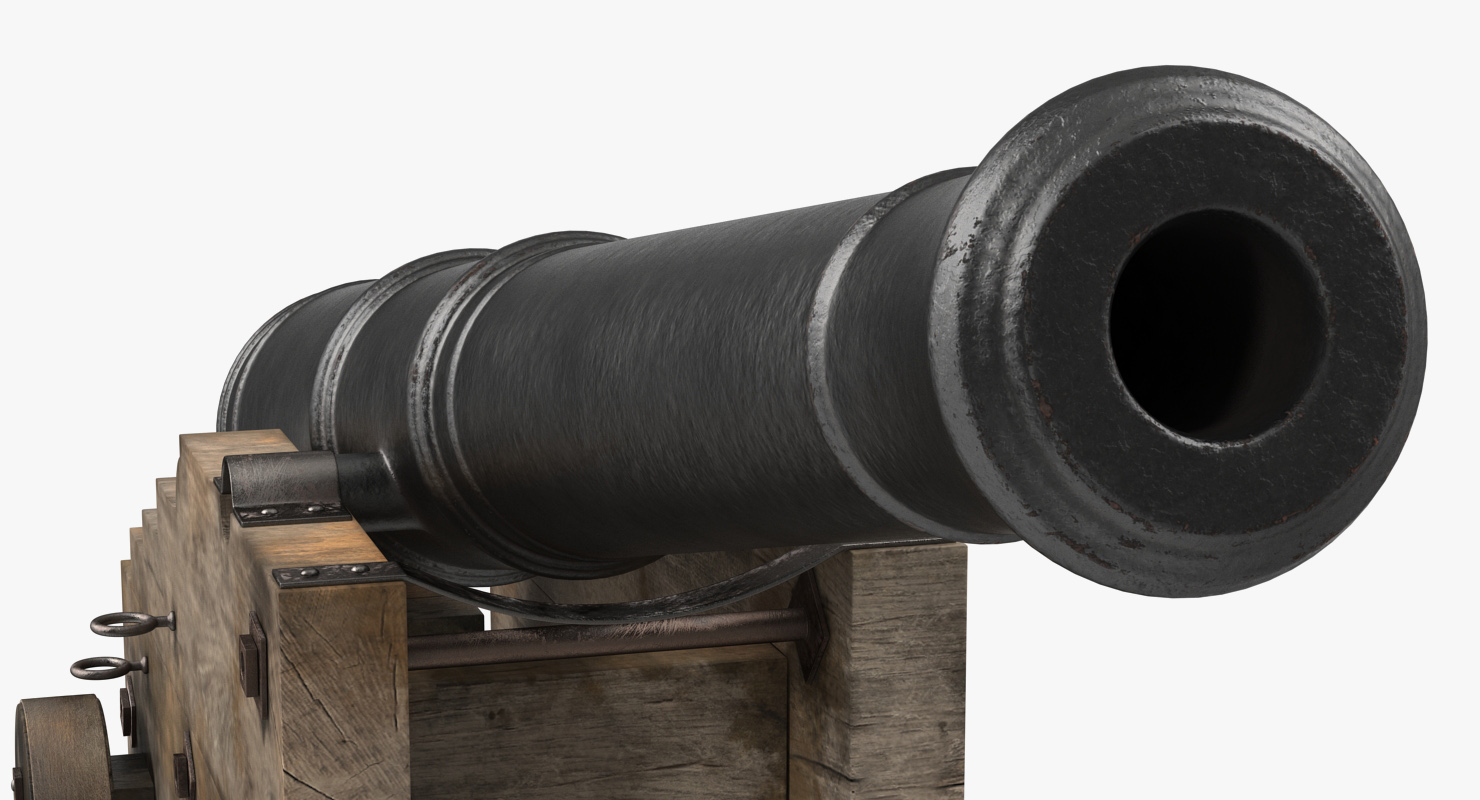 3D Old Ship Cannon with Wooden Carriage