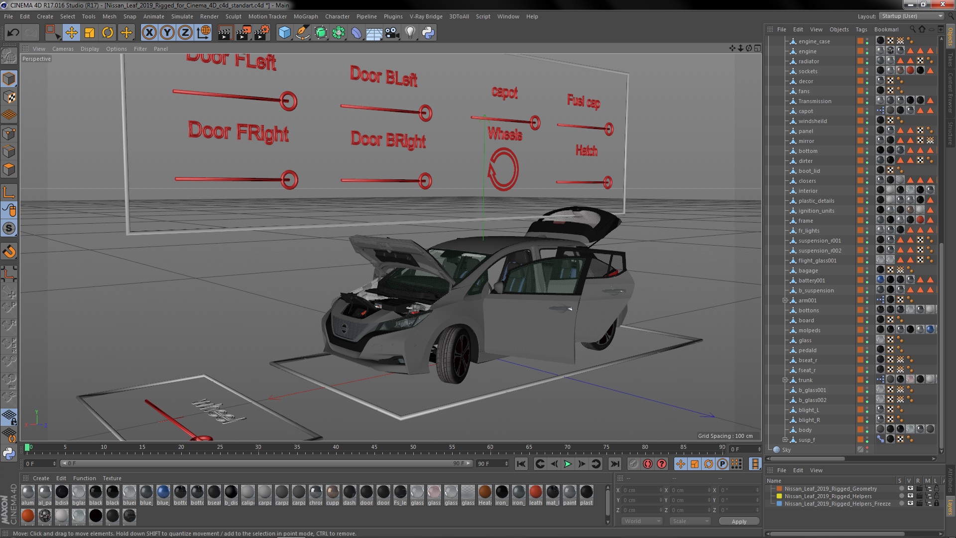 Nissan Leaf 2019 Rigged for Cinema 4D 3D