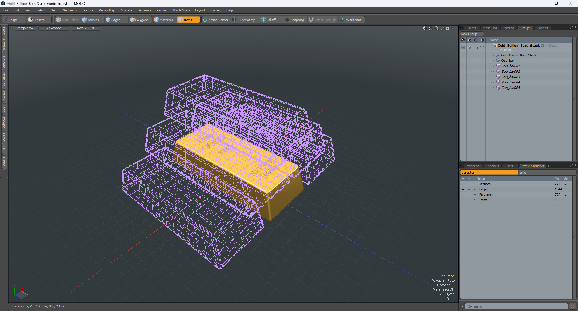 3D Gold Bullion Bars Stack model