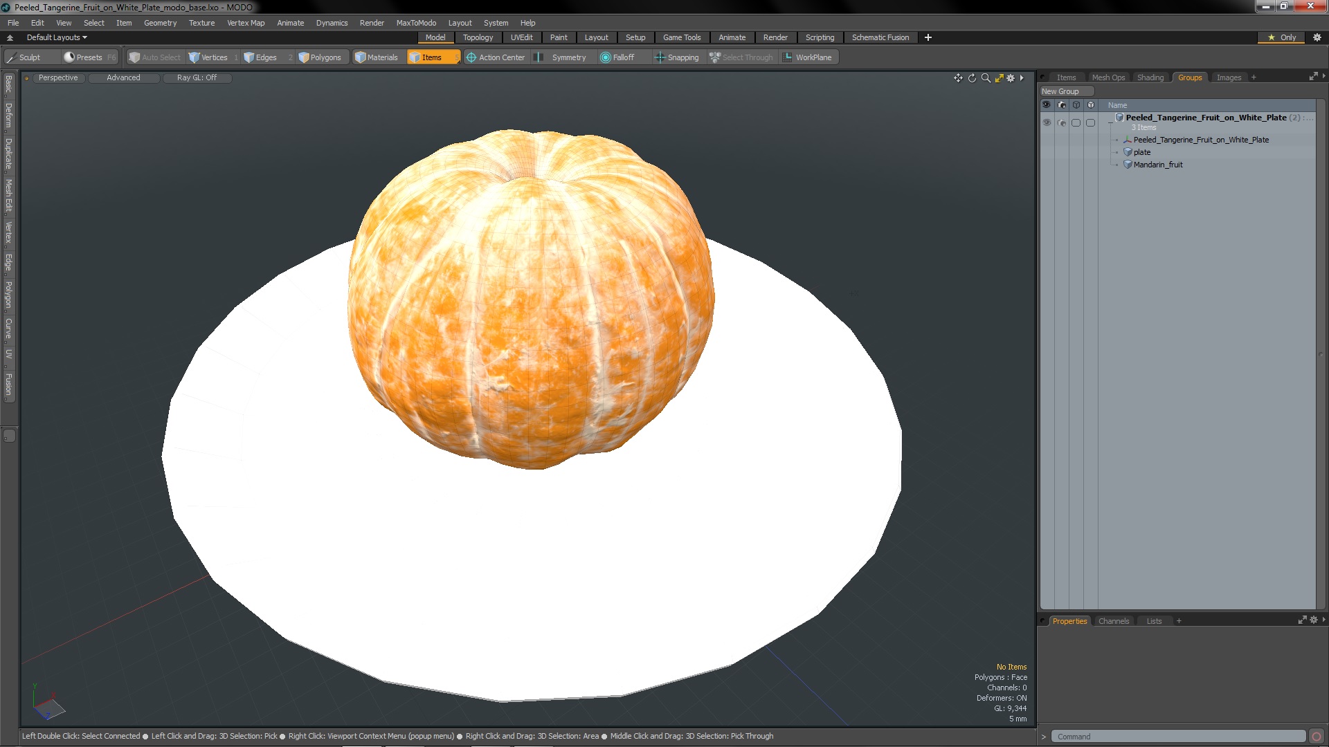 Peeled Tangerine Fruit on White Plate 3D