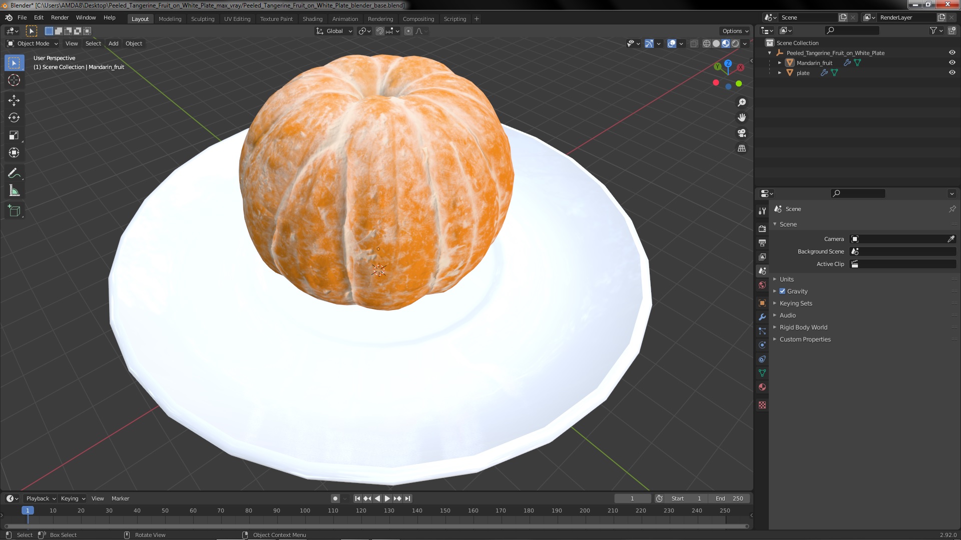 Peeled Tangerine Fruit on White Plate 3D