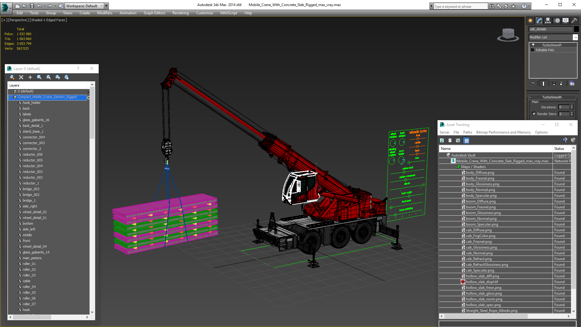 3D Mobile Crane With Concrete Slab Rigged model