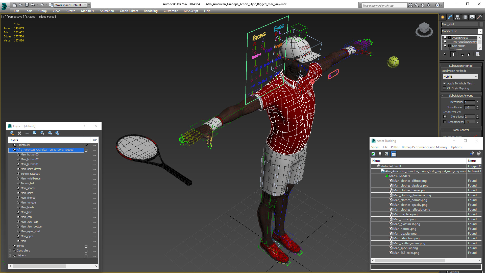 3D model Afro American Grandpa Tennis Style Rigged for Maya