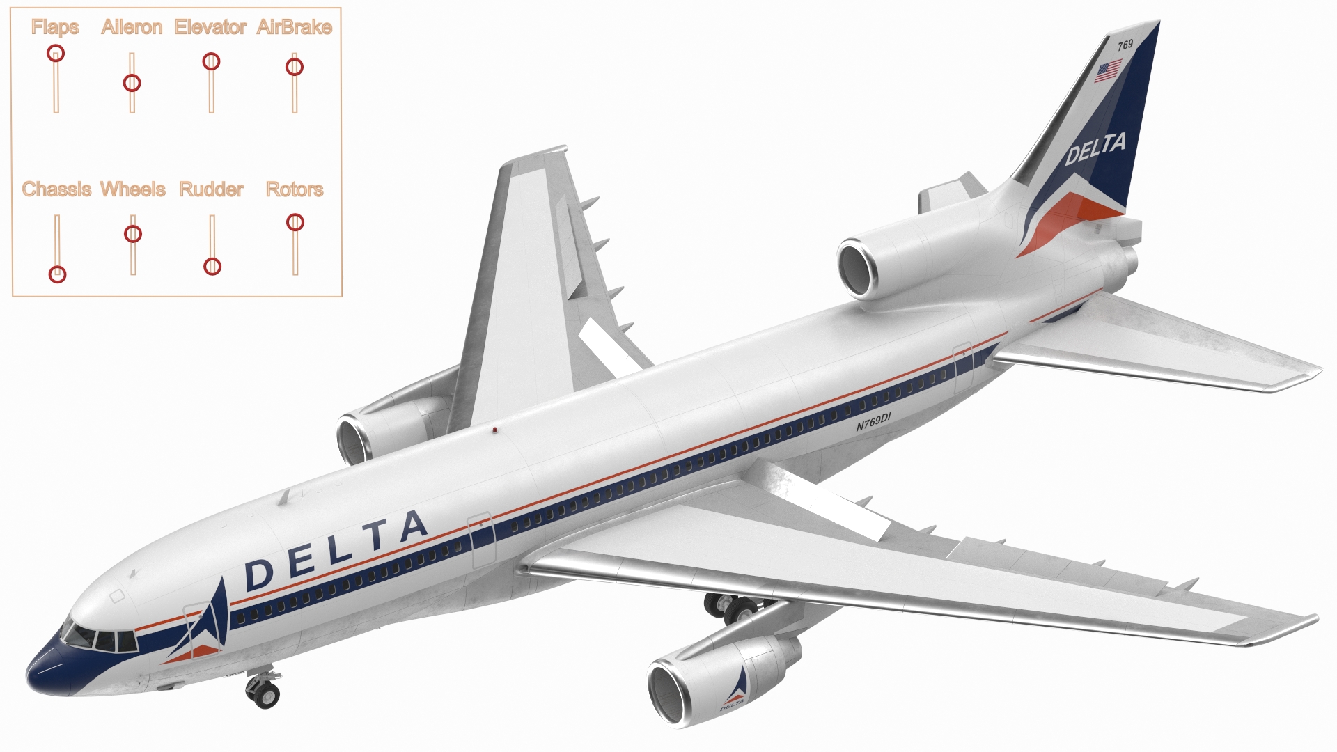 3D model Delta Air Lines Lockheed L1011 TriStar Rigged