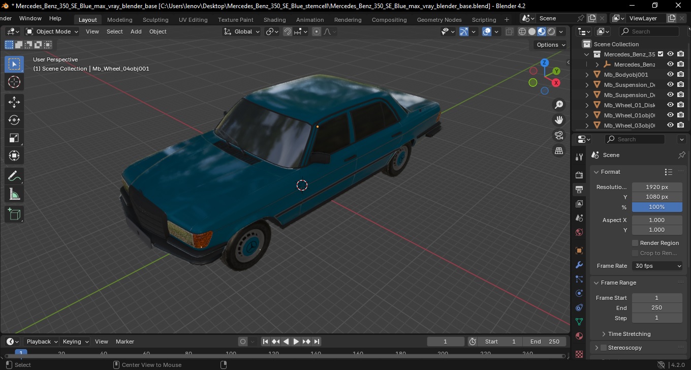 3D model Mercedes Benz 350 SE Blue