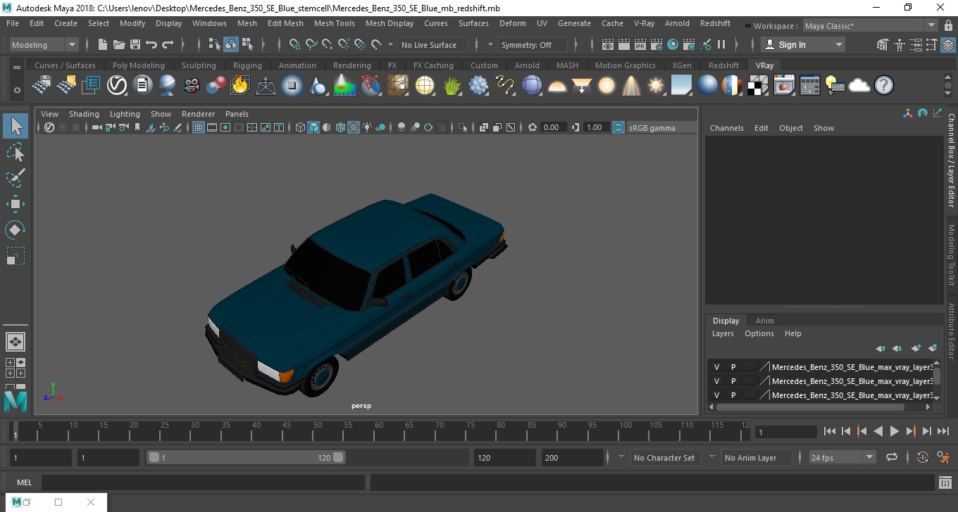 3D model Mercedes Benz 350 SE Blue