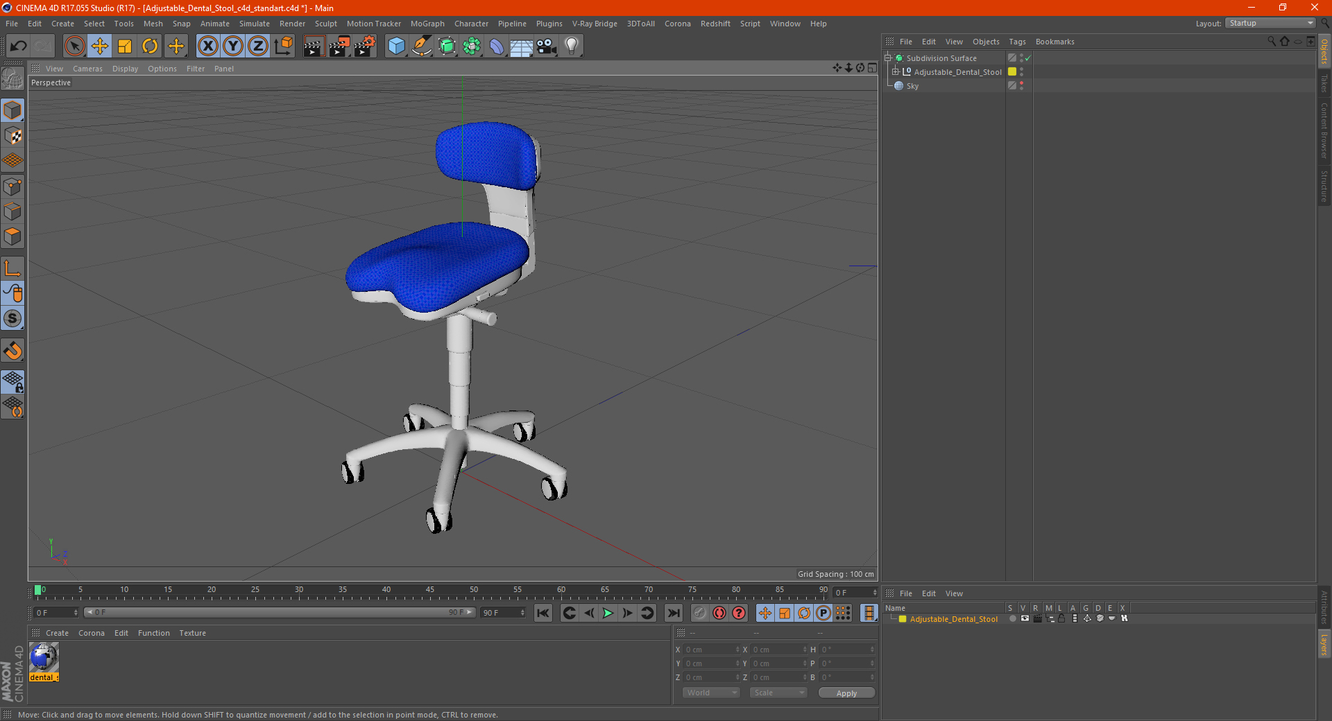 3D Adjustable Dental Stool model