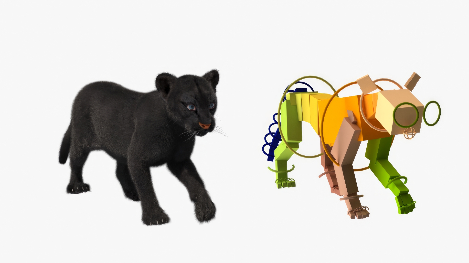 3D Black Panther Cub with Fur Rigged model