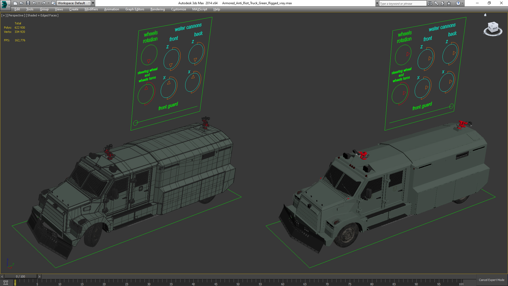 3D Armored Anti Riot Truck Green Rigged