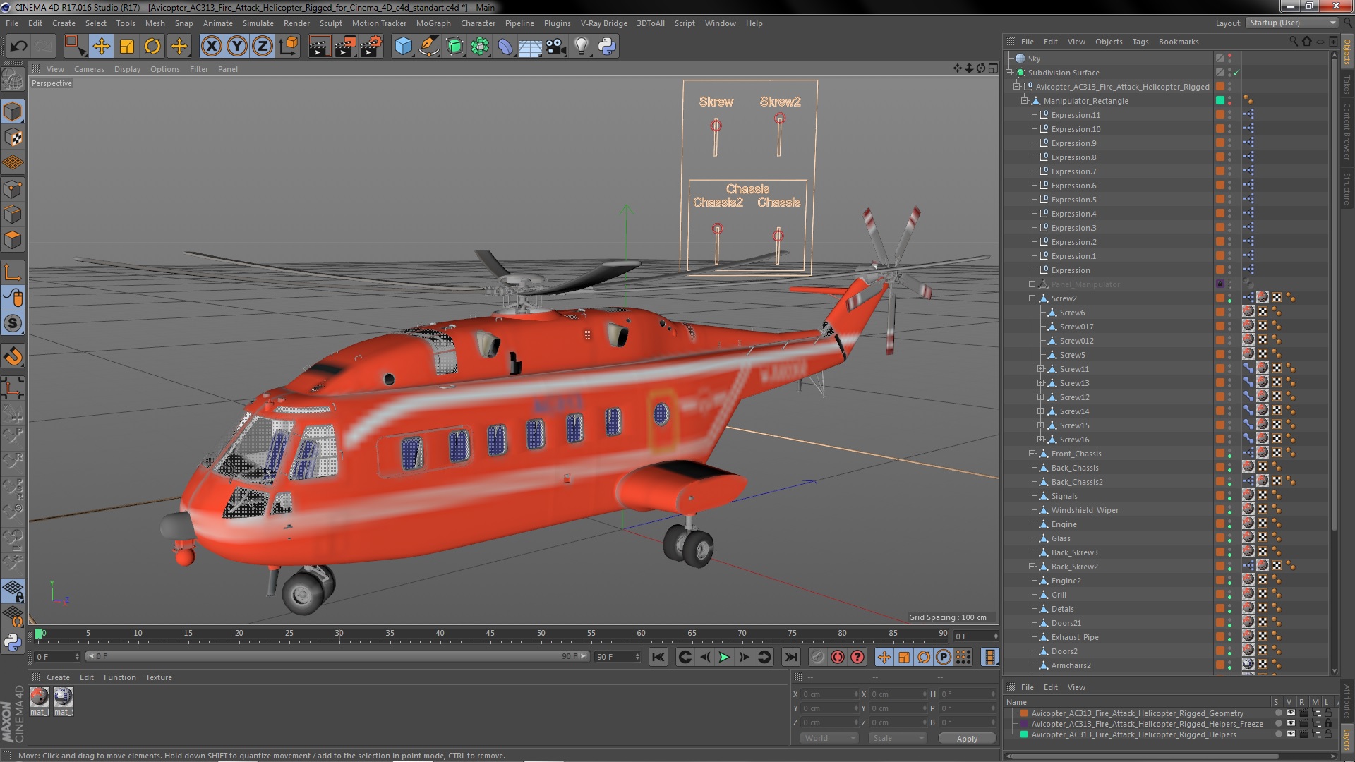 Avicopter AC313 Fire Attack Helicopter Rigged for Cinema 4D 3D model