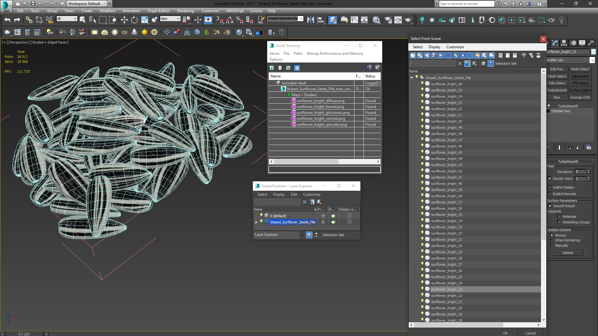 3D Striped Sunflower Seeds Pile model