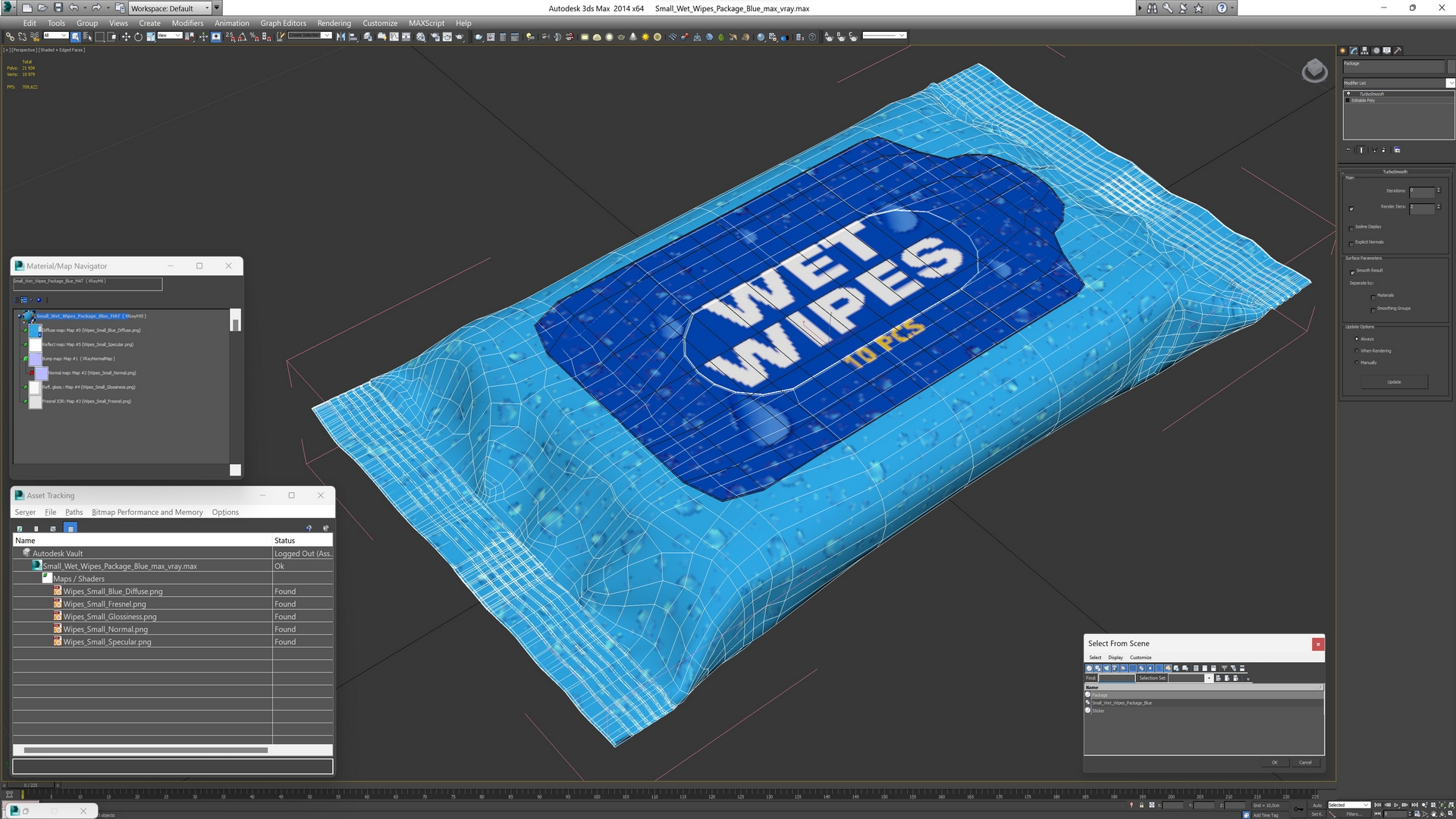 3D Small Wet Wipes Package Blue model