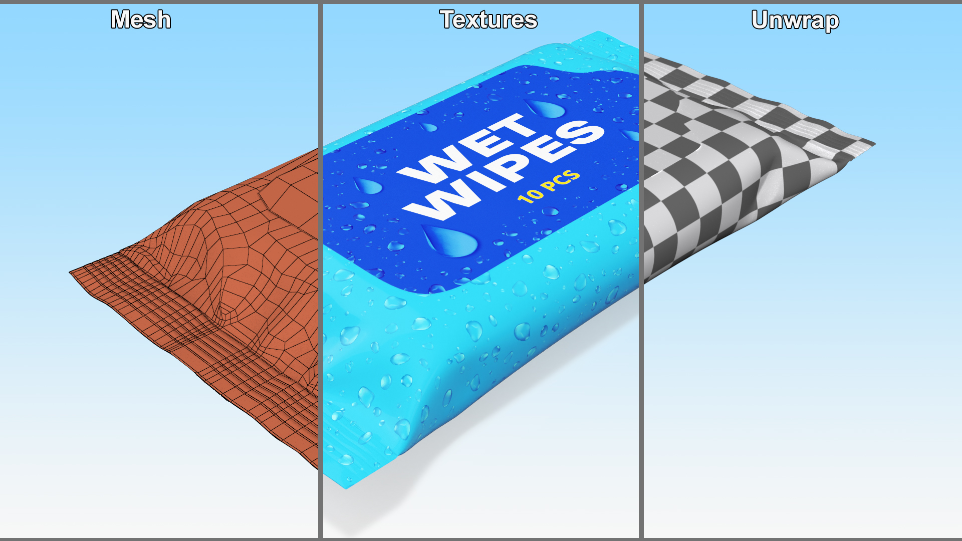 3D Small Wet Wipes Package Blue model