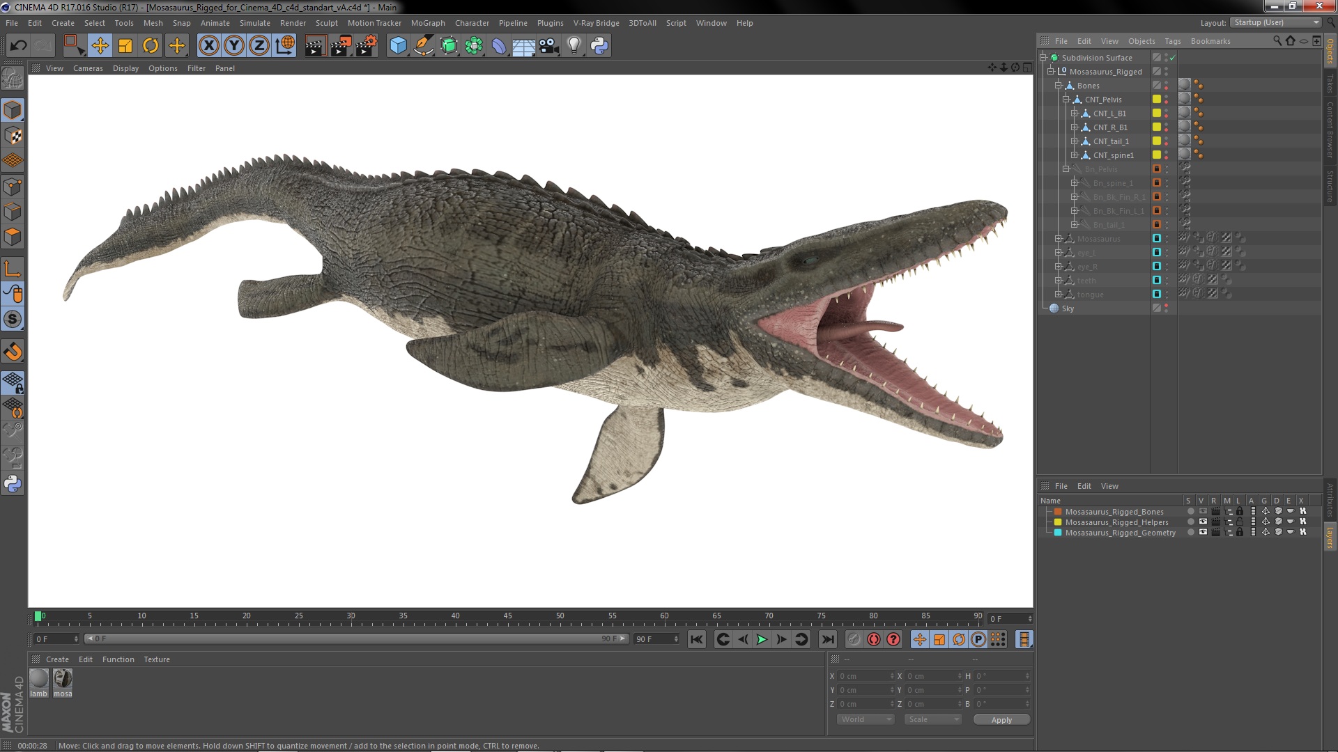 3D Mosasaurus Rigged for Cinema 4D