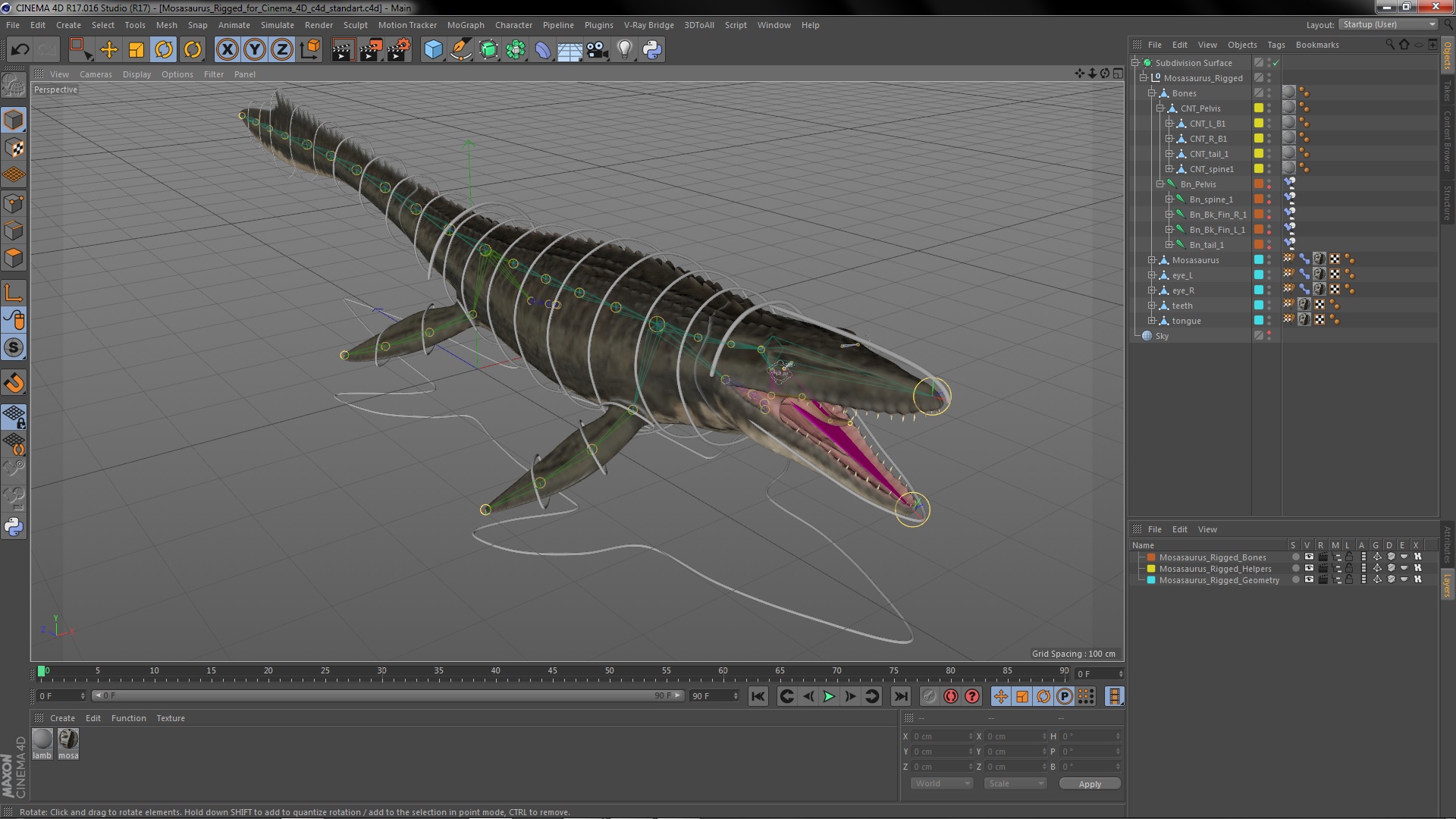 3D Mosasaurus Rigged for Cinema 4D