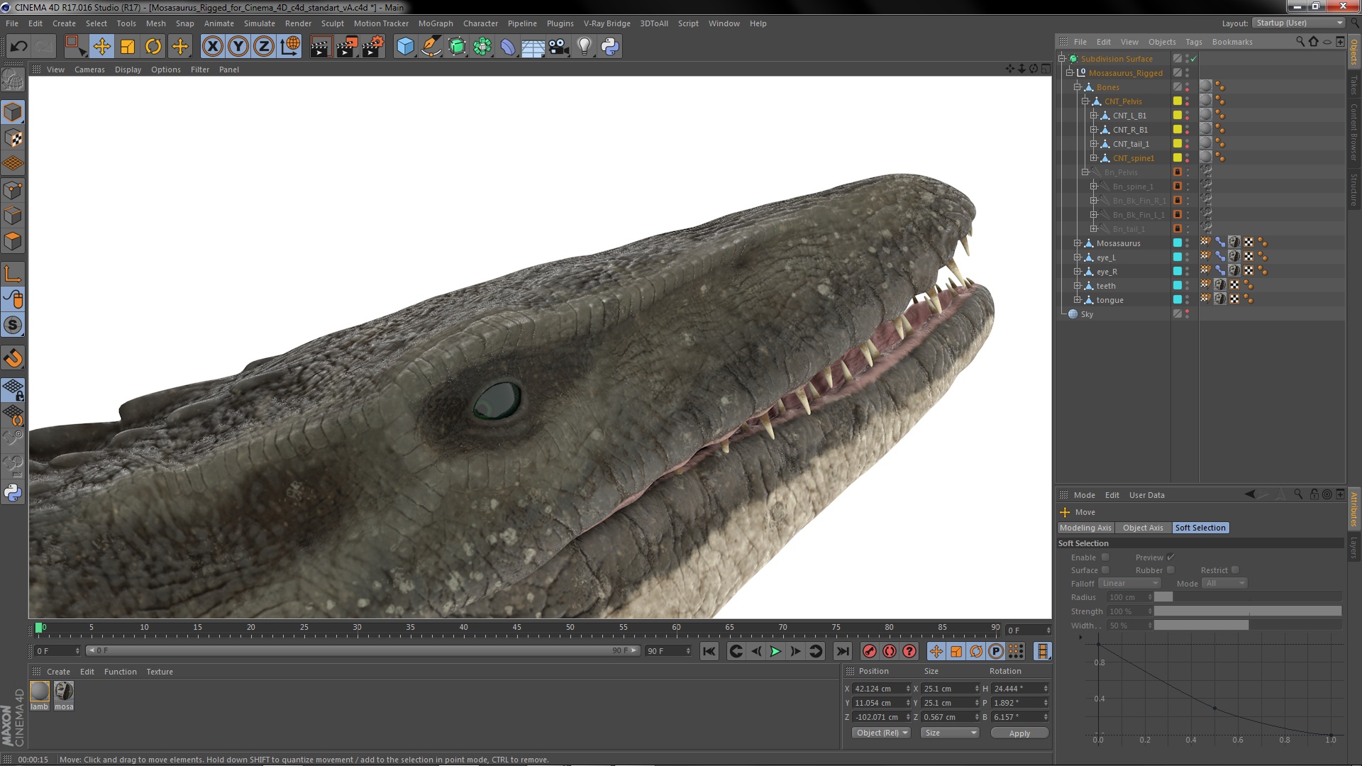 3D Mosasaurus Rigged for Cinema 4D