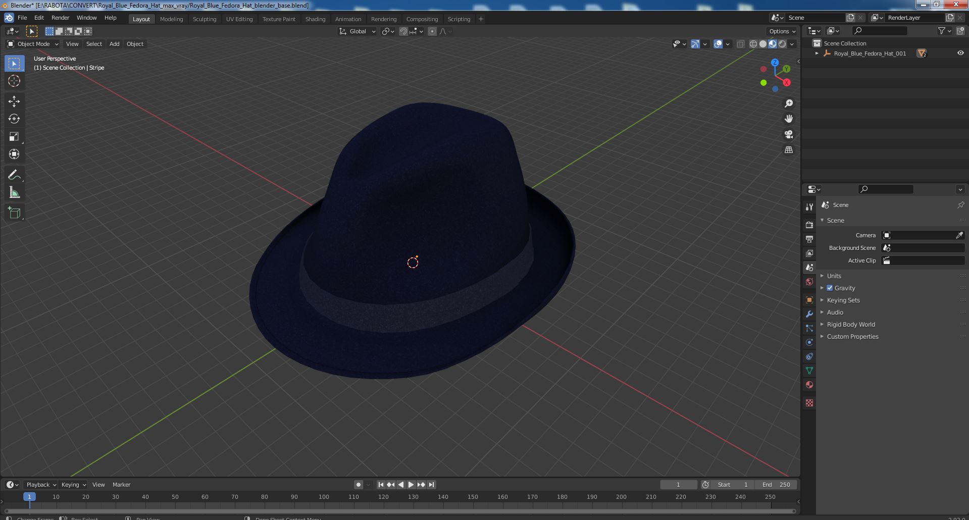 3D Royal Blue Fedora Hat