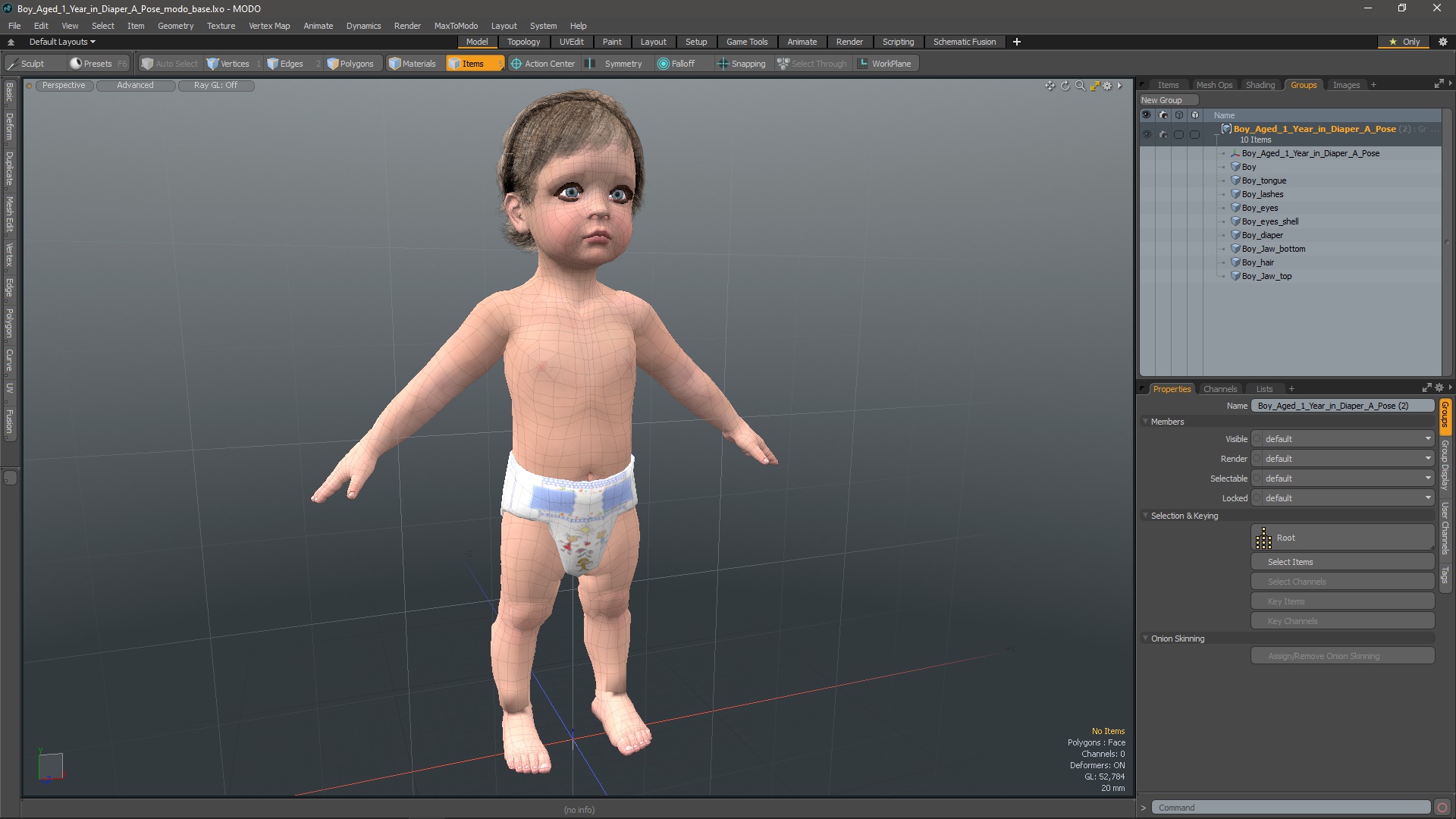 Boy Aged 1 Year in Diaper A-Pose 3D