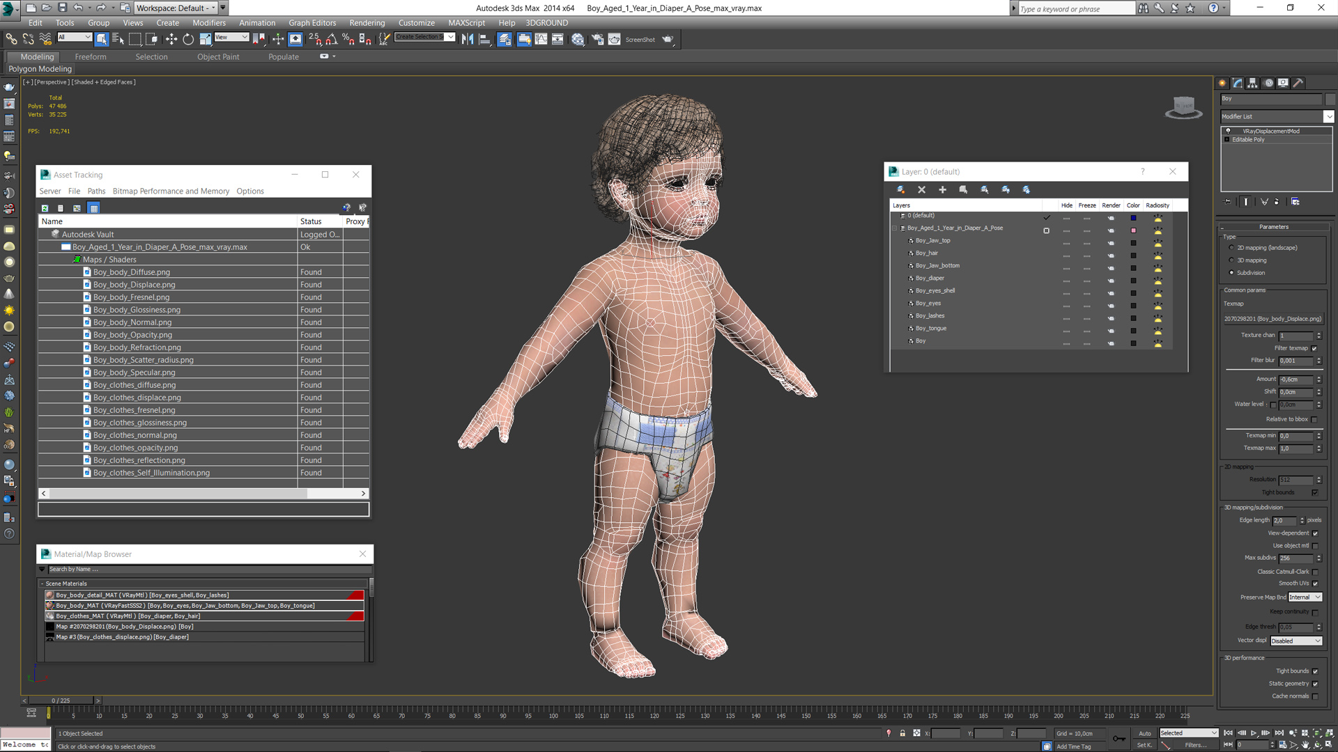 Boy Aged 1 Year in Diaper A-Pose 3D