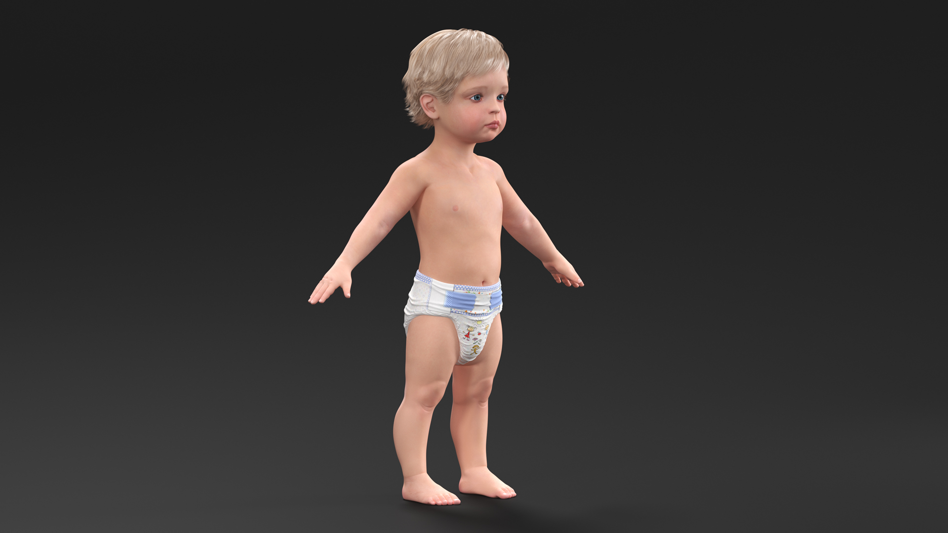 Boy Aged 1 Year in Diaper A-Pose 3D