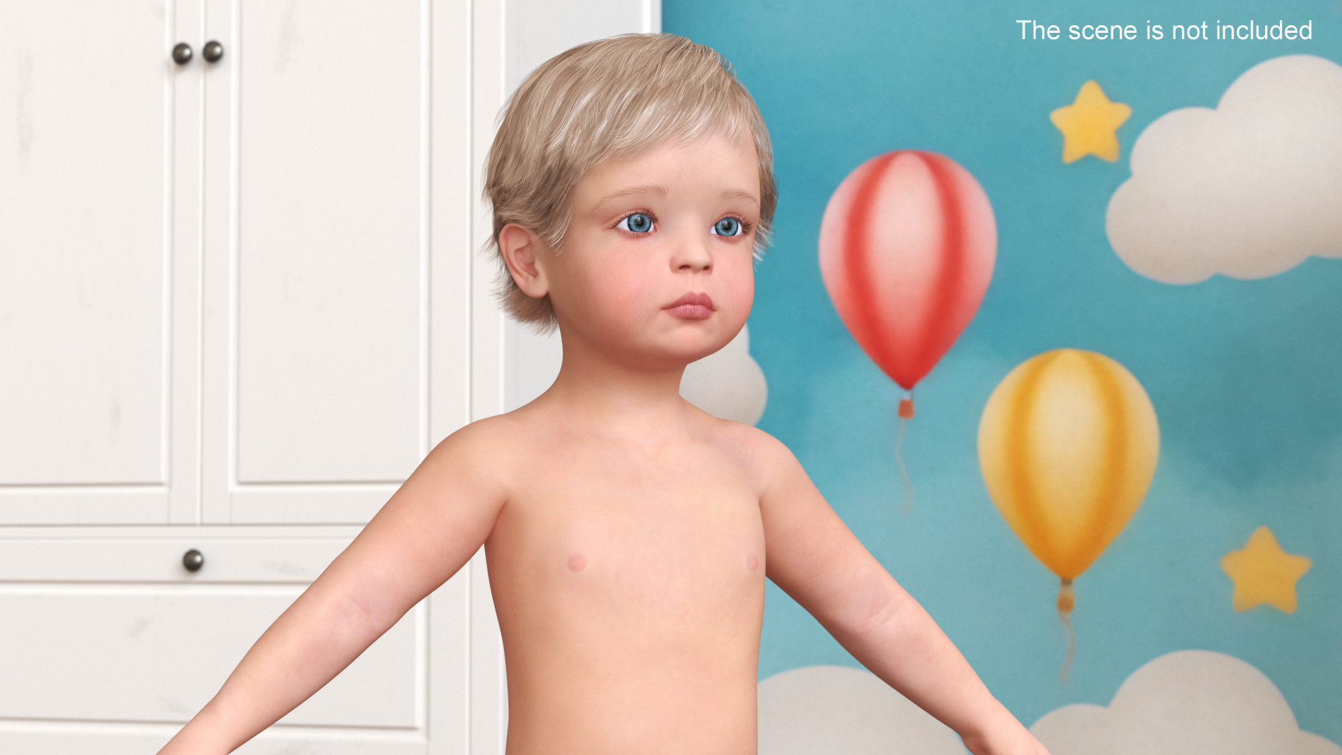 Boy Aged 1 Year in Diaper A-Pose 3D