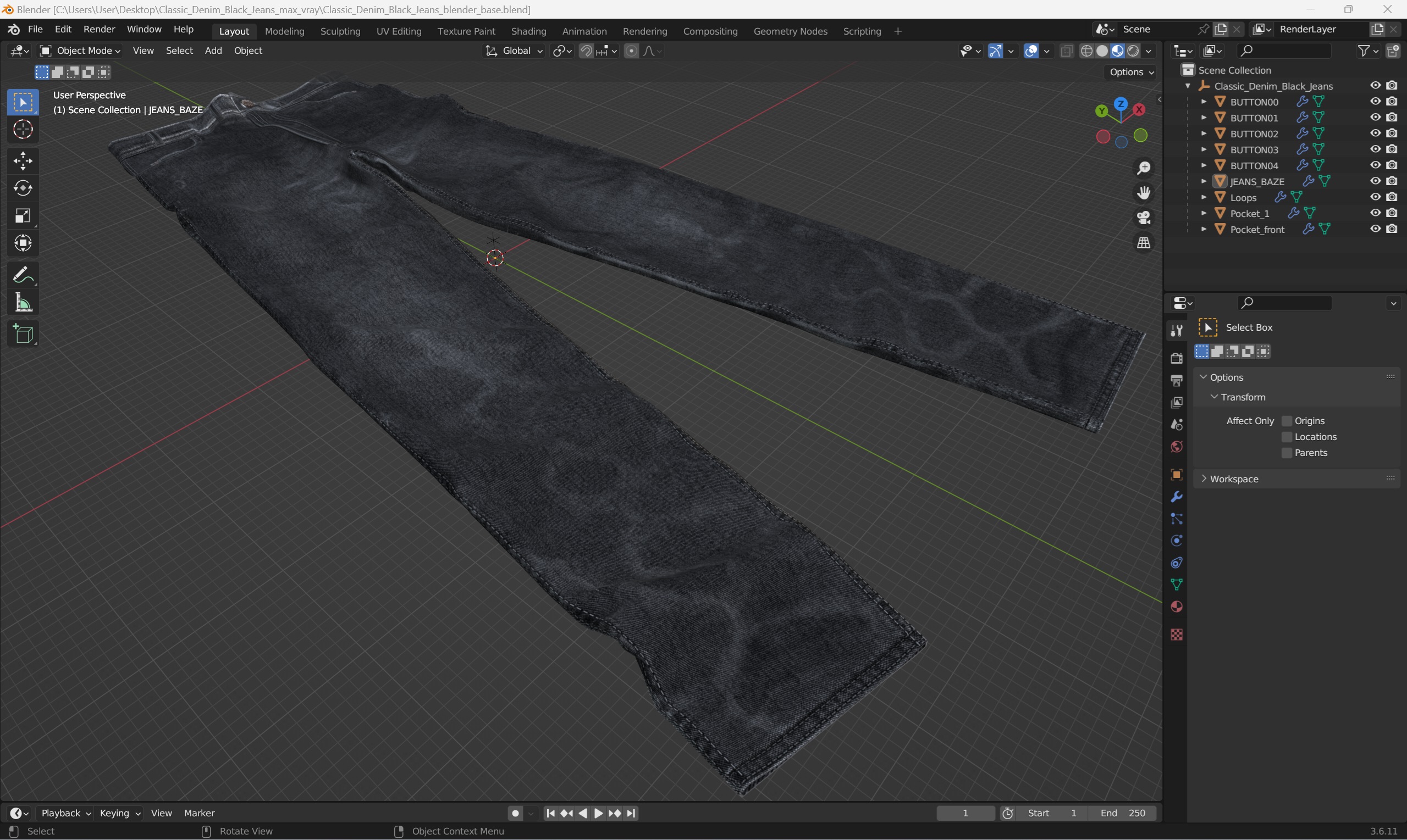 3D model Classic Denim Black Jeans