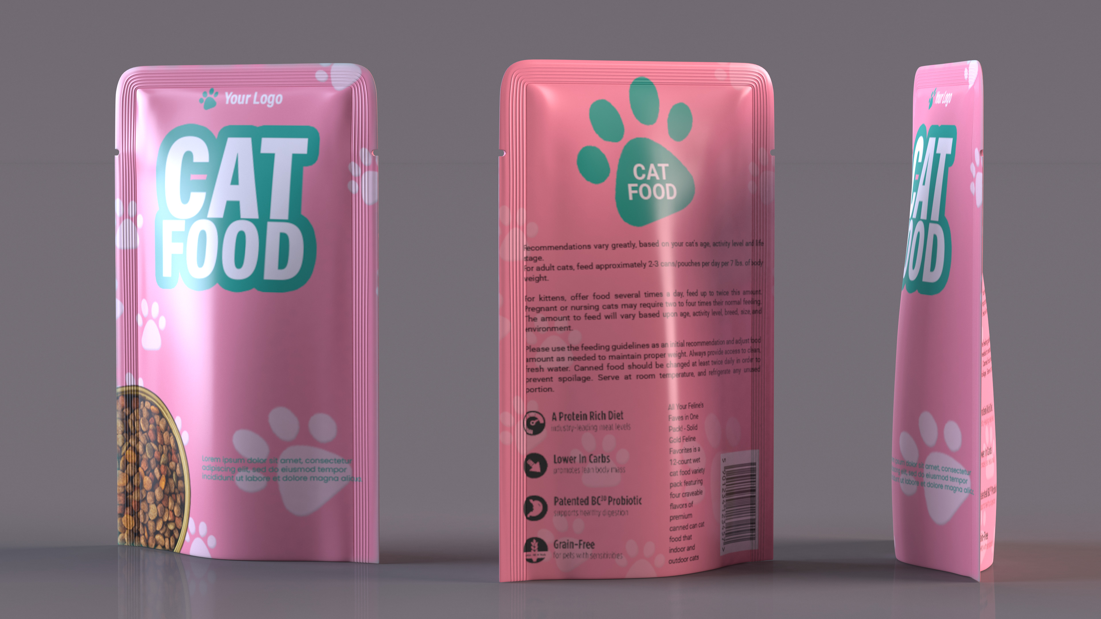 3D Cat Food Pouch Mockup