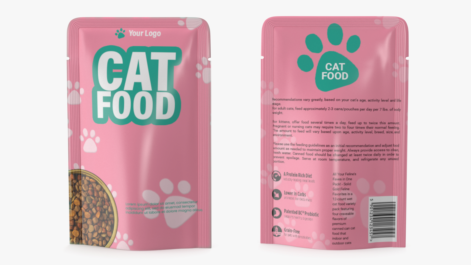 3D Cat Food Pouch Mockup