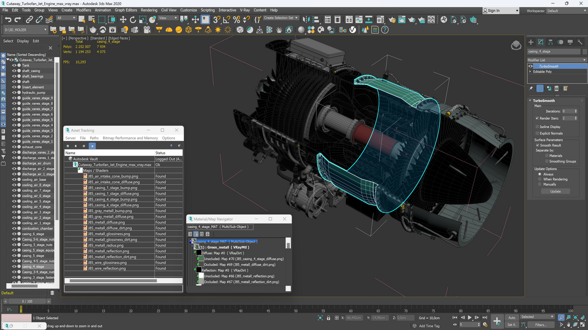 Cutaway Turbofan Jet Engine 3D