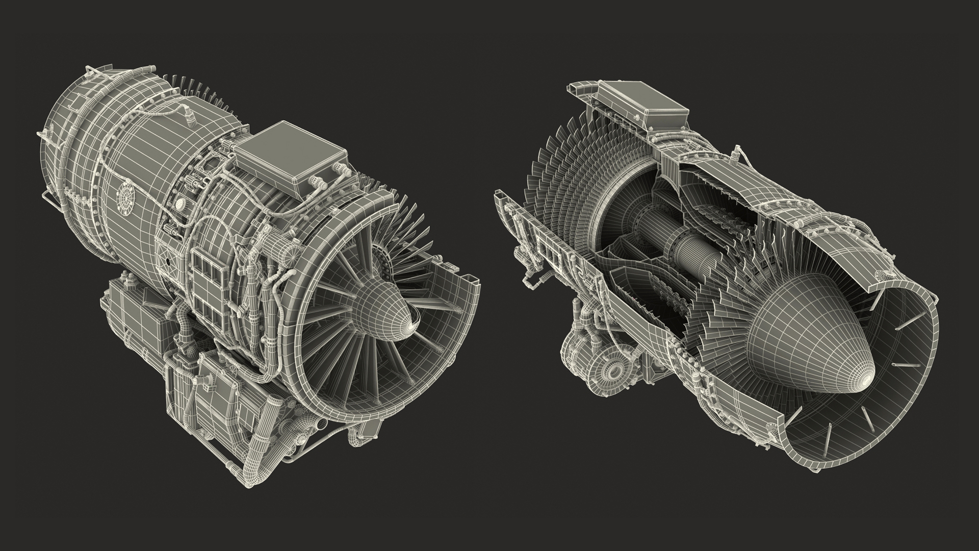 Cutaway Turbofan Jet Engine 3D