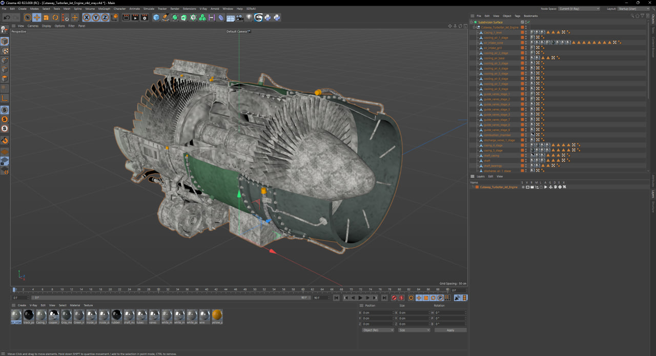 Cutaway Turbofan Jet Engine 3D