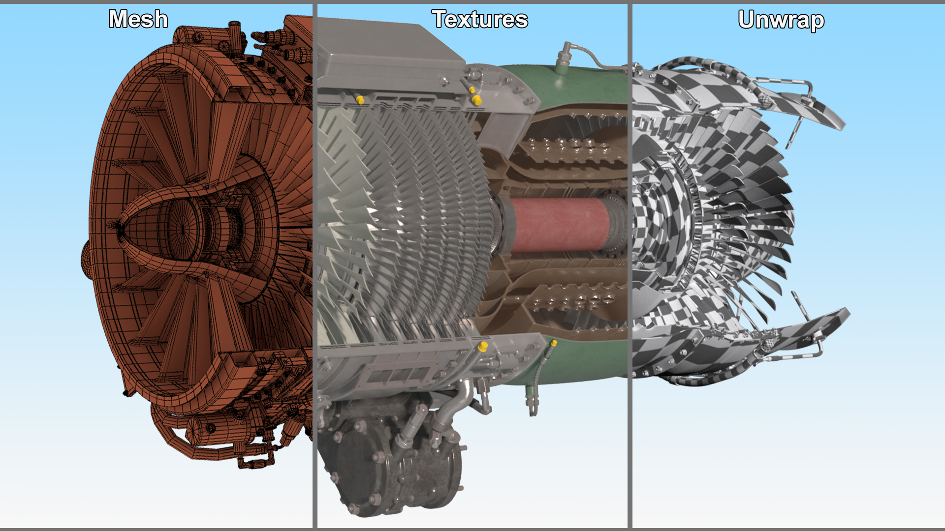 Cutaway Turbofan Jet Engine 3D