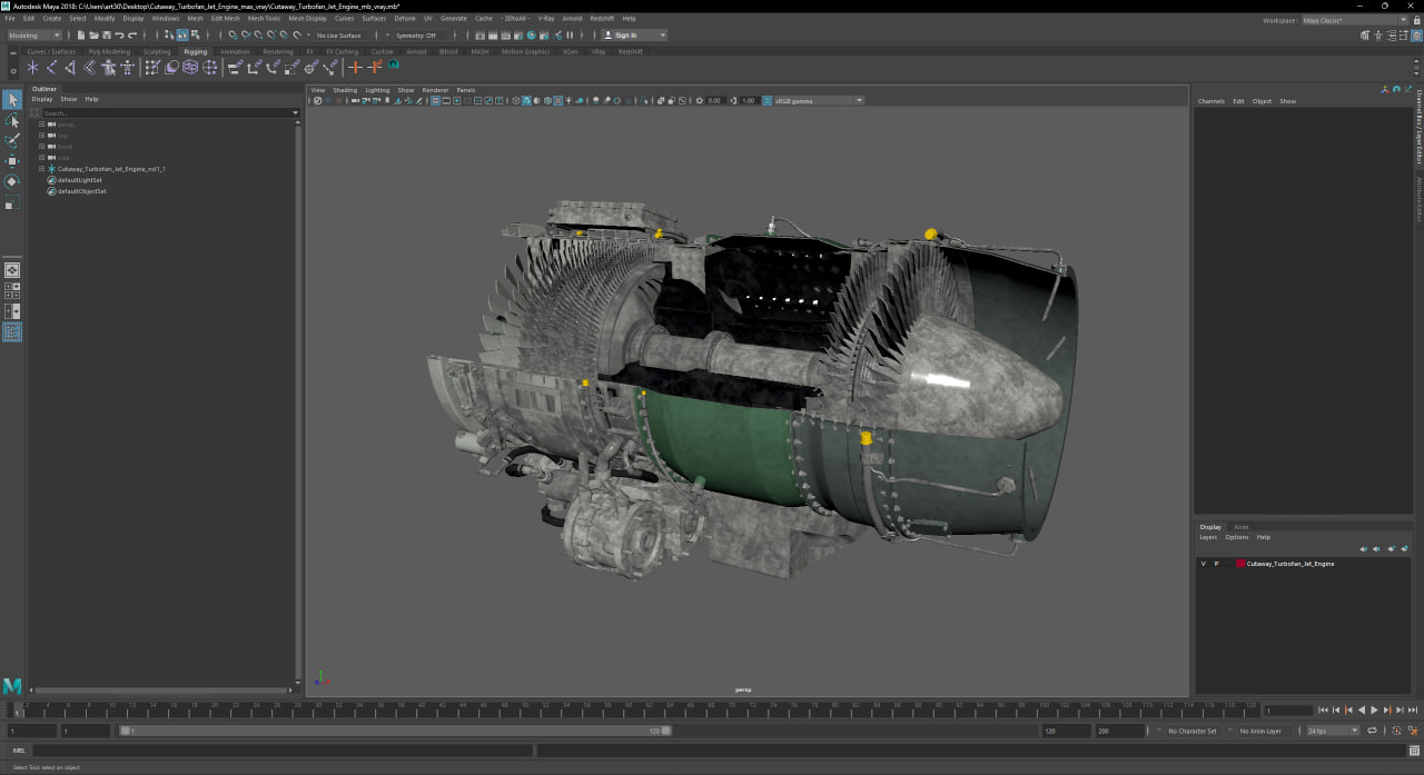 Cutaway Turbofan Jet Engine 3D