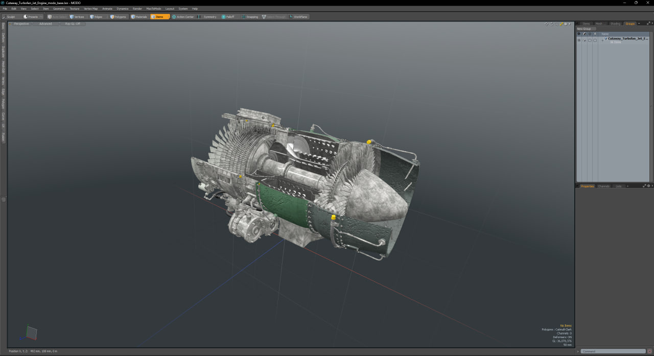 Cutaway Turbofan Jet Engine 3D