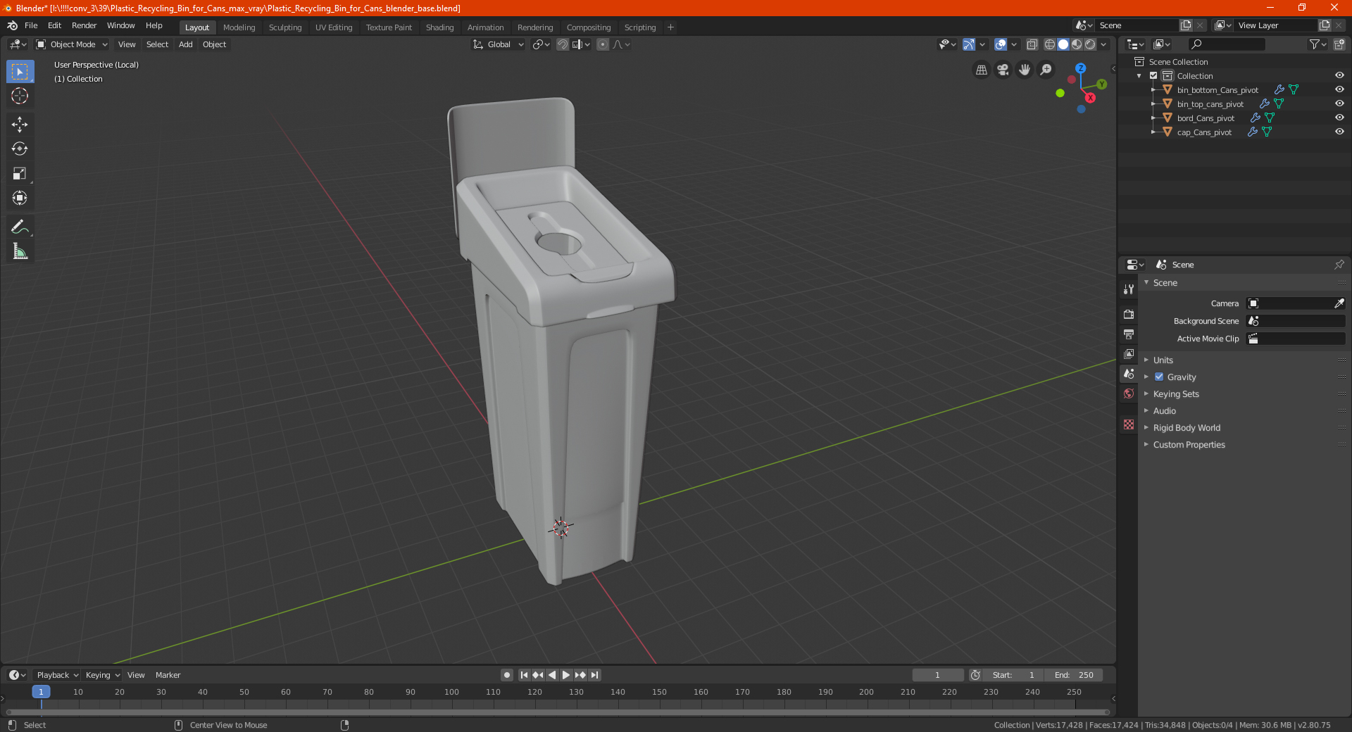 3D model Plastic Recycling Bin for Cans