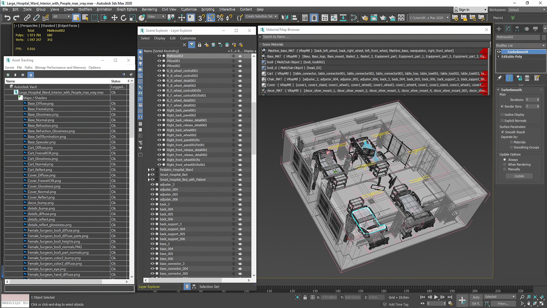 3D model Large Hospital Ward Interior with People