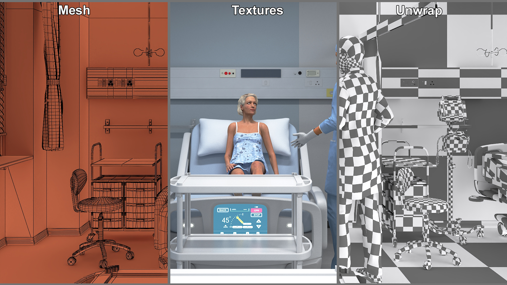 3D model Large Hospital Ward Interior with People