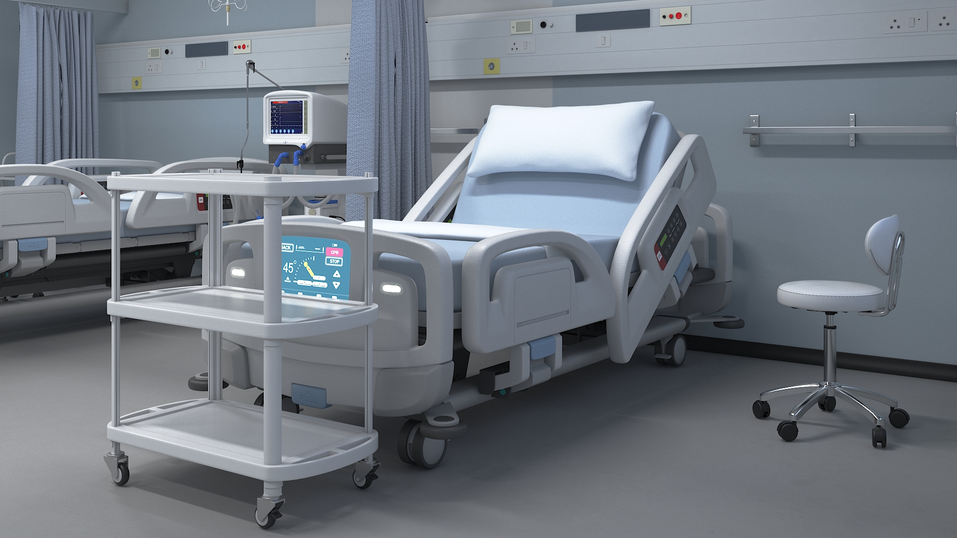 3D model Large Hospital Ward Interior with People