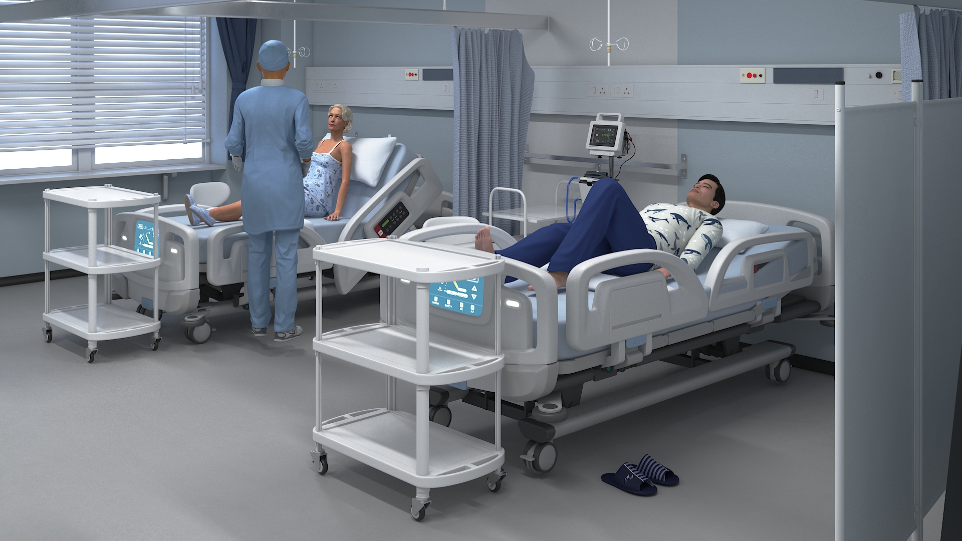 3D model Large Hospital Ward Interior with People