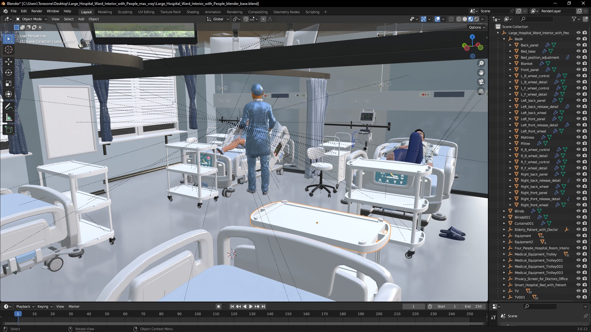 3D model Large Hospital Ward Interior with People